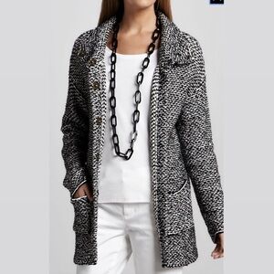 Eileen Fisher Organic Cotton Black and White Twist Snap Button Cardigan XS